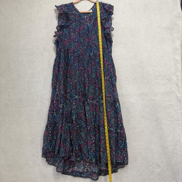 Sundance Dress Womens XXL Blue Purple Boho Floral Flutter Tiered Maxi Lined - Picture 3 of 7